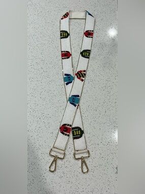 Beaded Purse Strap CrossbodyJockey Jersey Seed Bead/Rhinestone Gold Hardware 49"